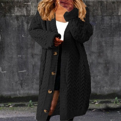 Gilet long femme en maille boutonné