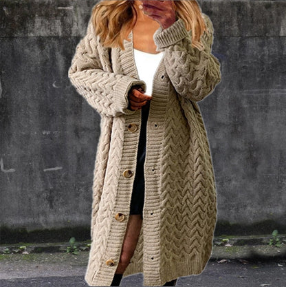 Gilet long femme en maille boutonné