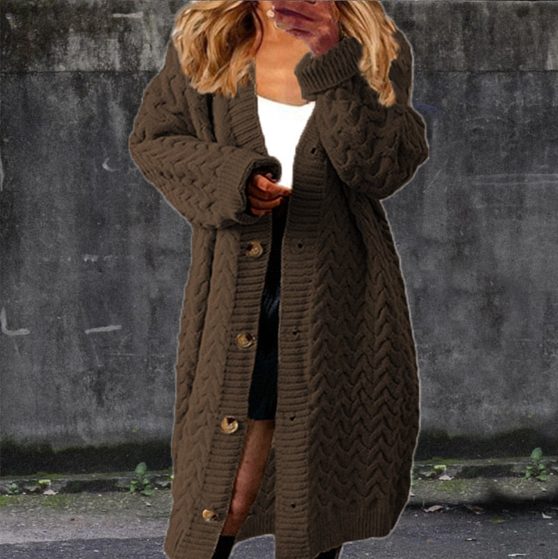 Gilet long femme en maille boutonné
