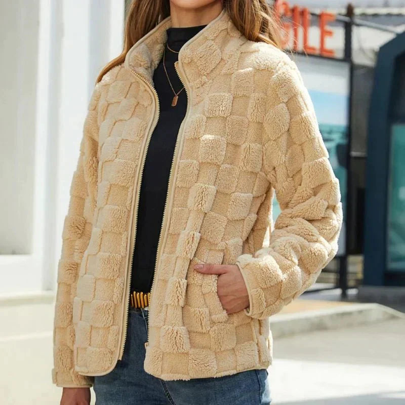 Veste polaire marron à motifs femme hiver - LuxeStyle