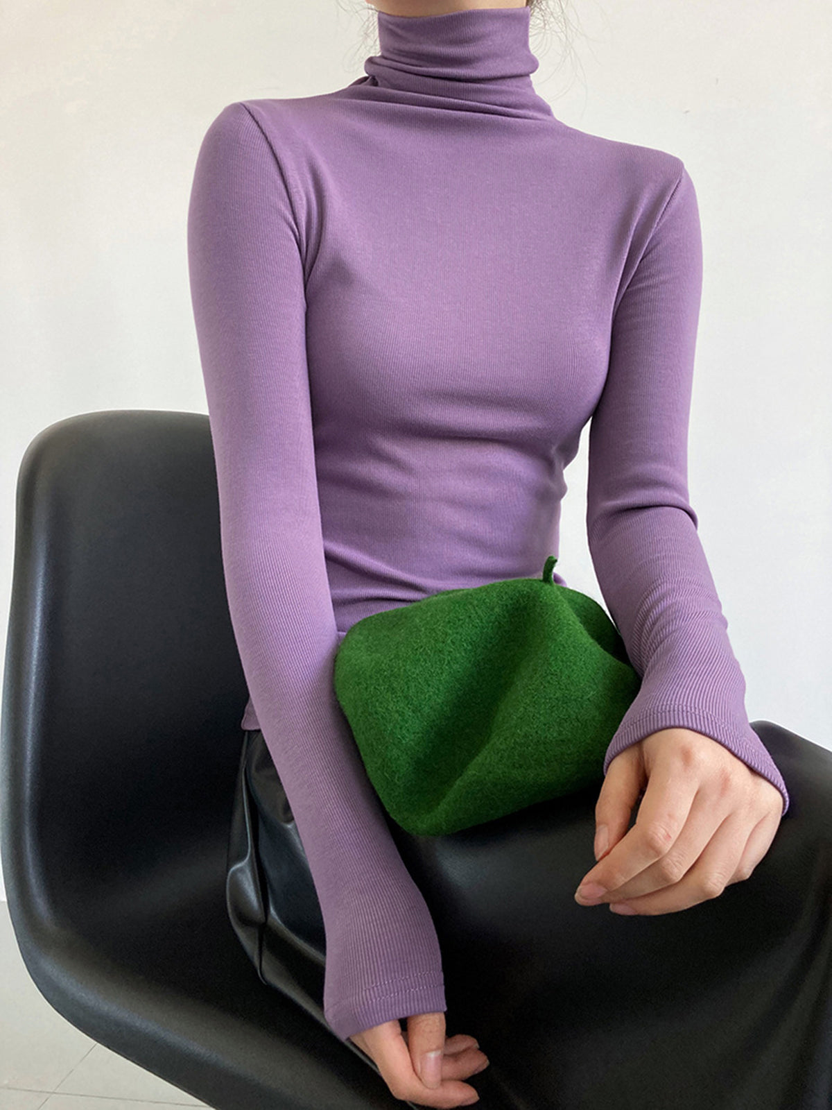 Pull Col Roulé Femme Noir Manches Longues