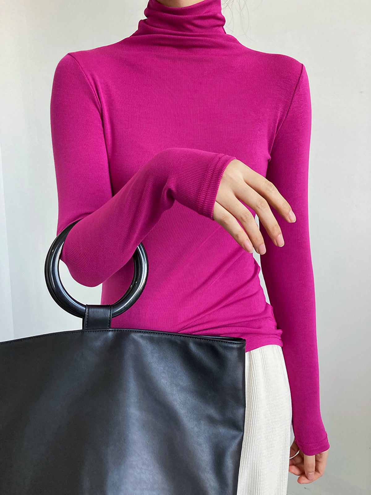 Pull Col Roulé Femme Noir Manches Longues