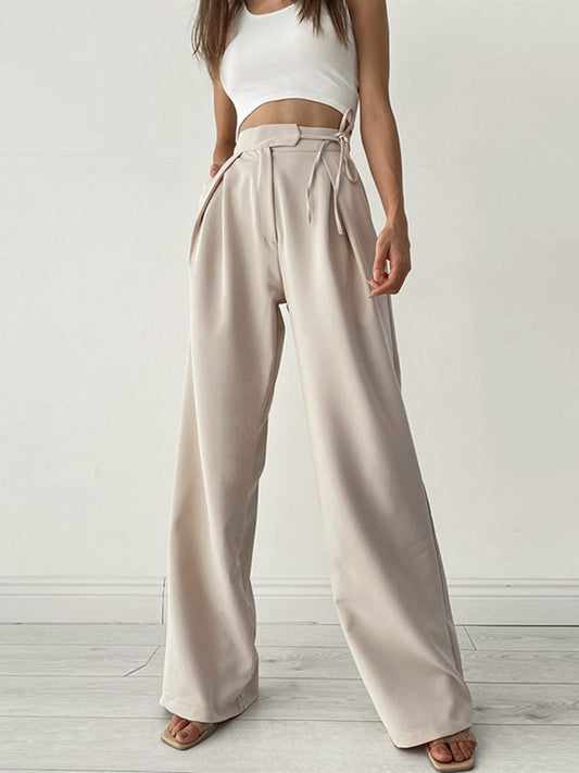 Pantalon décontracté taille haute beige femme - LuxeStyle