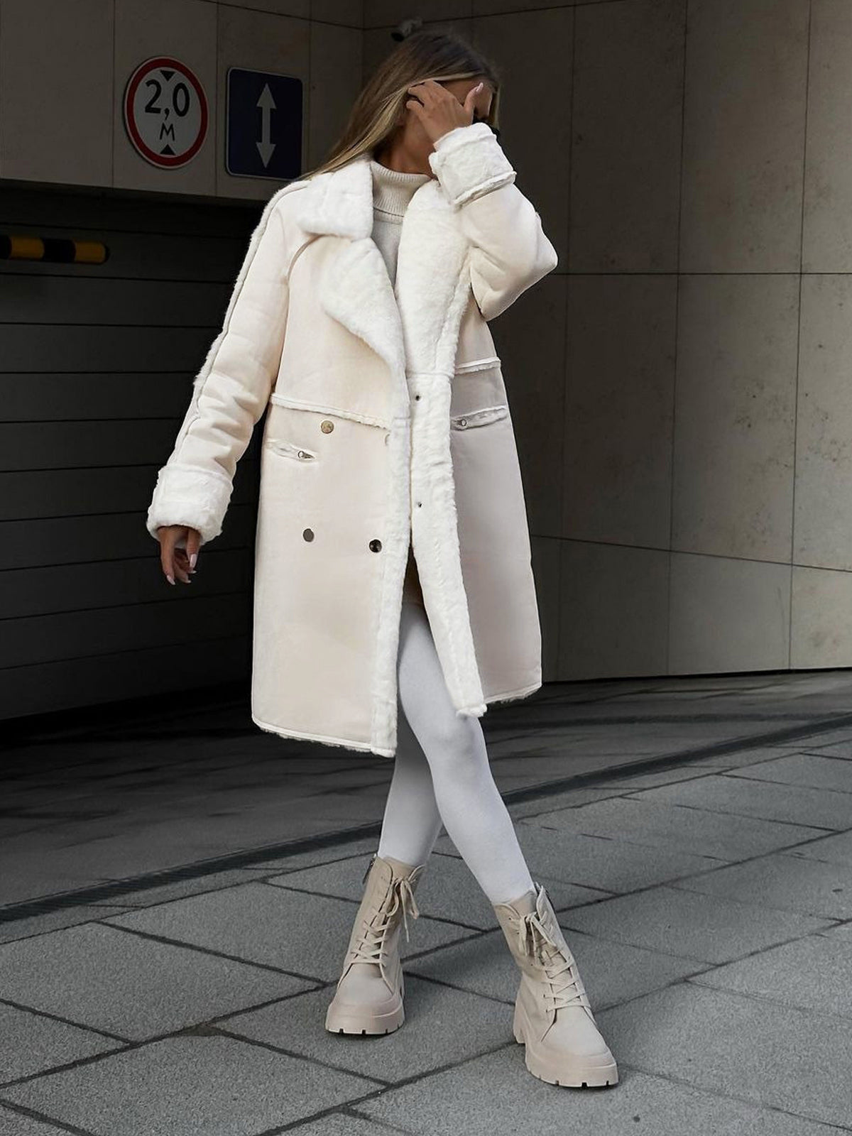 Manteau Femme Hiver Laine Blanc Fourré - LuxeStyle