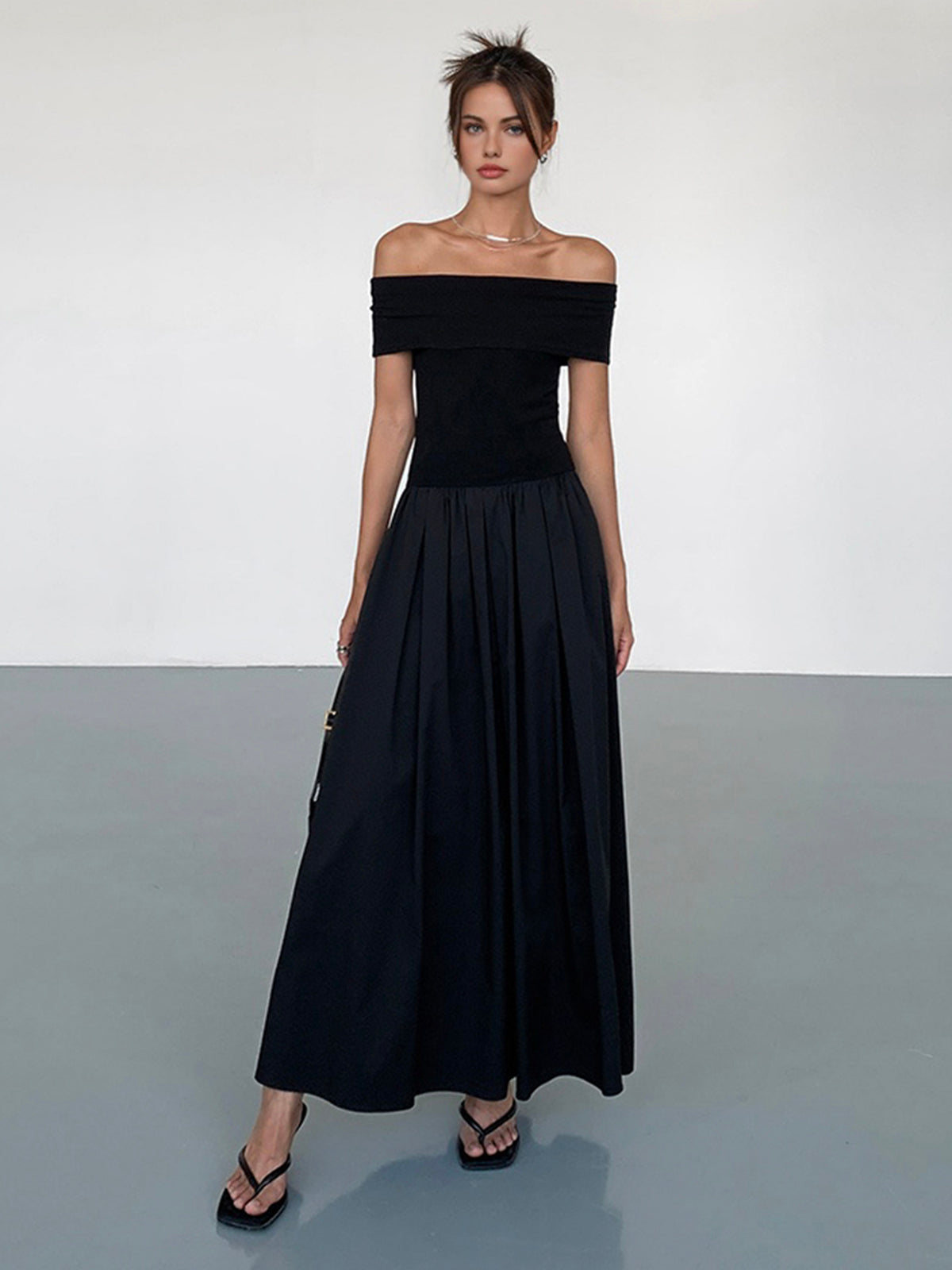 Robe Longue Femme Élégante Dos Nu avec Jupe Flottante