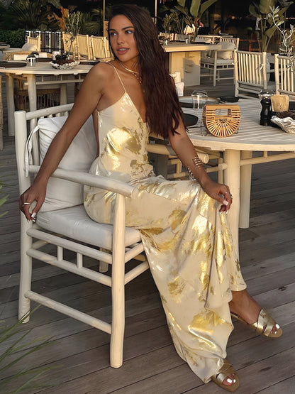 Robe Longue Élégante Fleurs Brillantes pour Femmes
