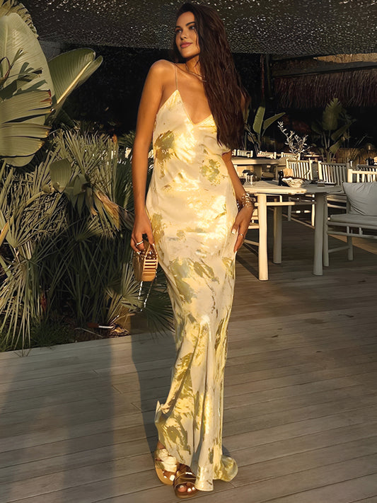 Robe Longue Élégante Fleurs Brillantes pour Femmes - LuxeStyle
