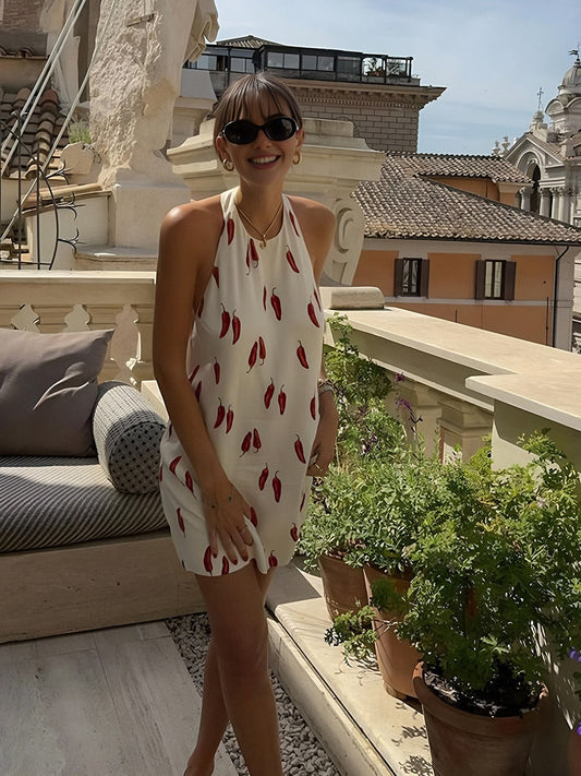 Robe Été Femmes – Robe Plage Court Dos Nu Rouge Vif - LuxeStyle