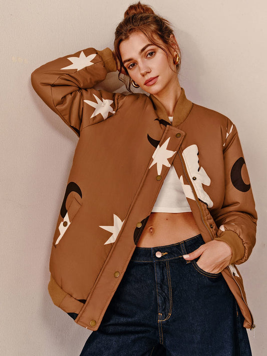Veste Bomber Grande Taille Imprimée pour Femme - LuxeStyle