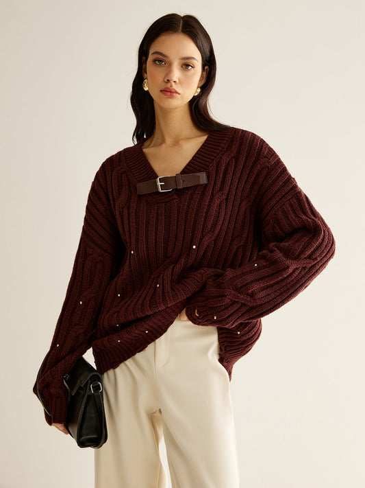 Pull Femme Grande Taille Col En V Hiver - LuxeStyle