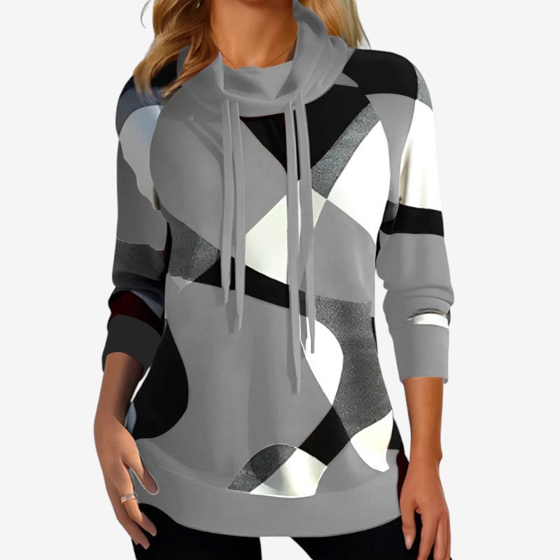 Sweat-shirt femme tendance à manches longues et col haut - LuxeStyle