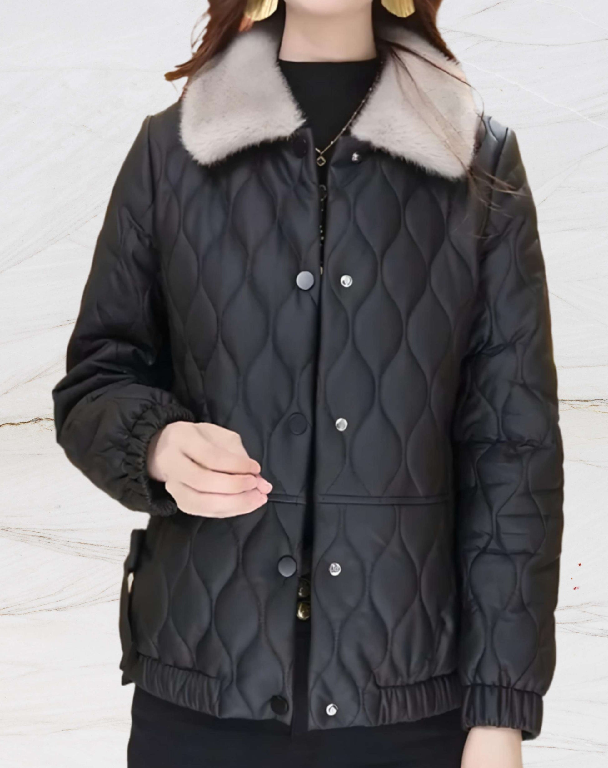 Veste Hivernale Douillette avec Col en Fausse Fourrure pour Femme - LuxeStyle