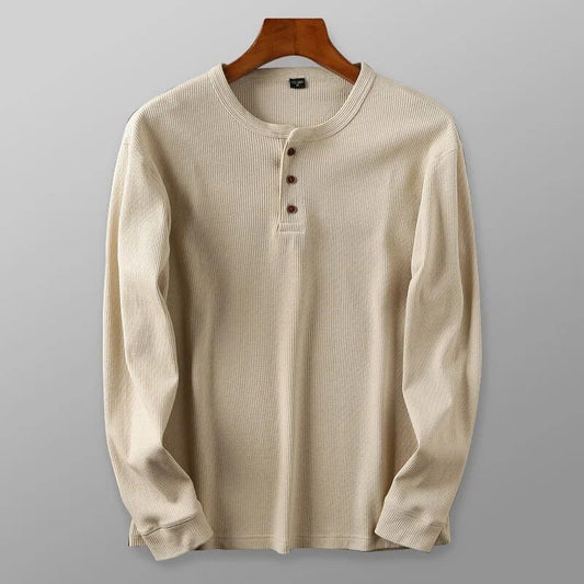 Pull à manches longues en coton beige confortable homme - LuxeStyle