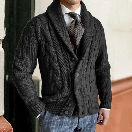 Gilet Maille Tressée Noir Élégant pour Homme - LuxeStyle