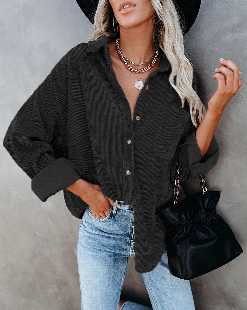 Chemise Femme Chic – Chemise Élégante en Velours Confort avec Poche Avant