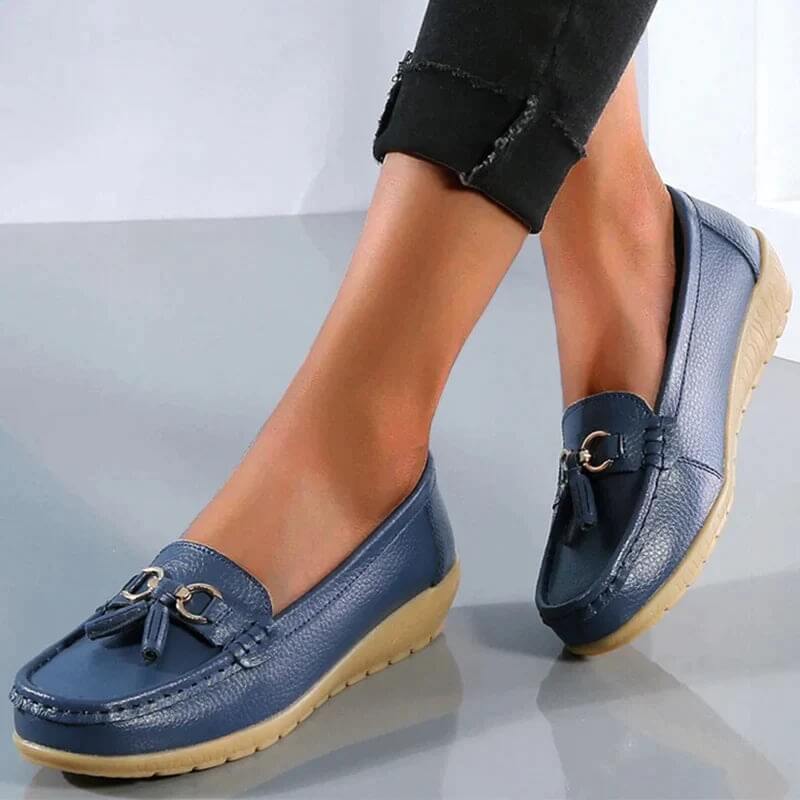 Chaussures Mocassines Femmes Cuir Marine Décorées