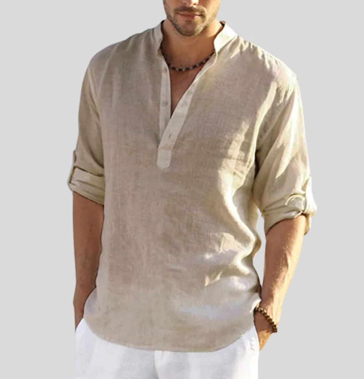 Chemise Homme Été Légère - Lin Naturel avec Manches Convertibles