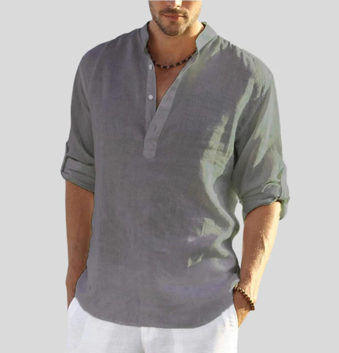 Chemise Homme Été Légère - Lin Naturel avec Manches Convertibles