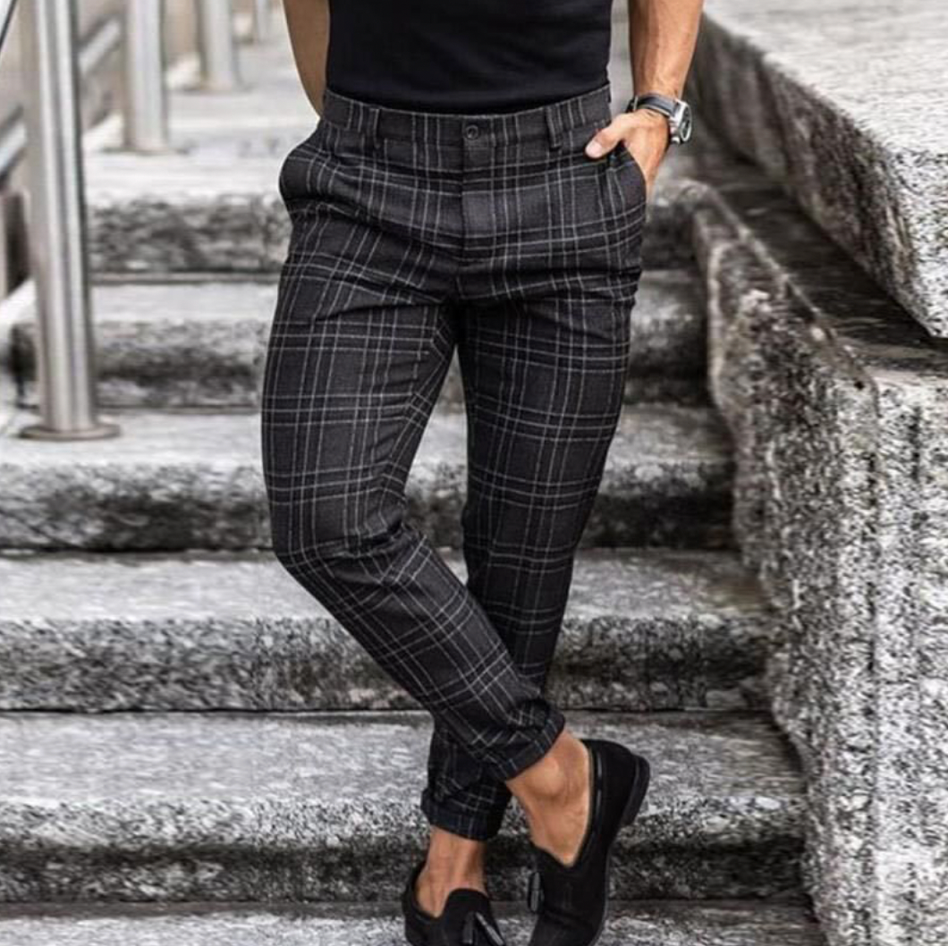 Pantalon à carreaux homme élégant noir/gris - LuxeStyle