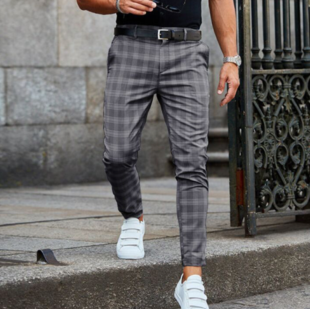 Pantalon à carreaux homme élégant noir/gris