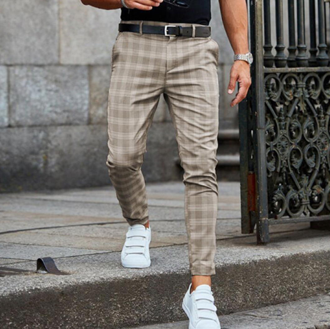 Pantalon à carreaux homme élégant noir/gris