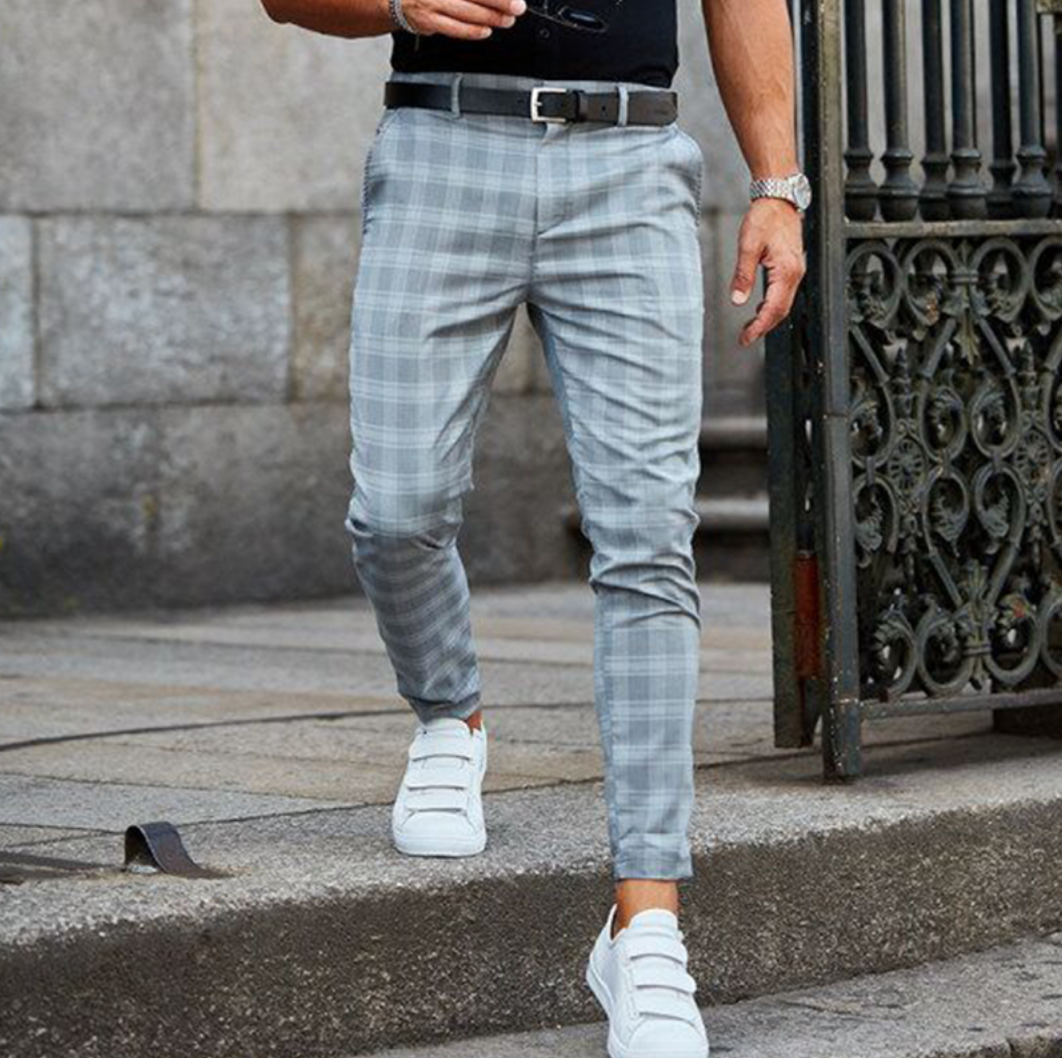 Pantalon à carreaux homme élégant noir/gris