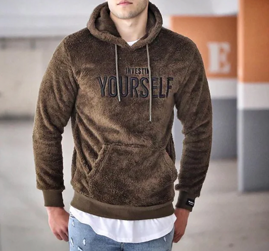 Sweat à capuche brun doux avec inscription motivante - LuxeStyle