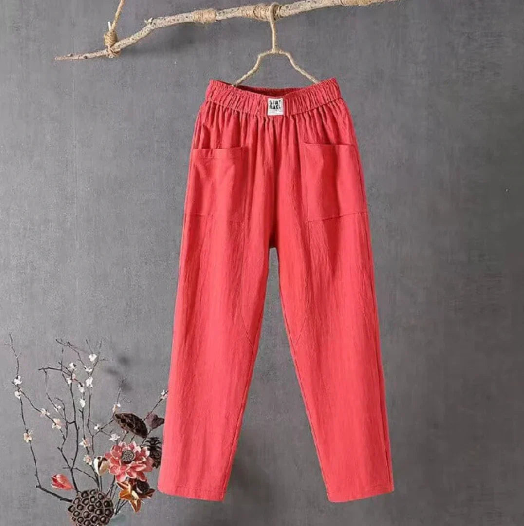 Pantalon Lin Femme Vert Clair Élégant