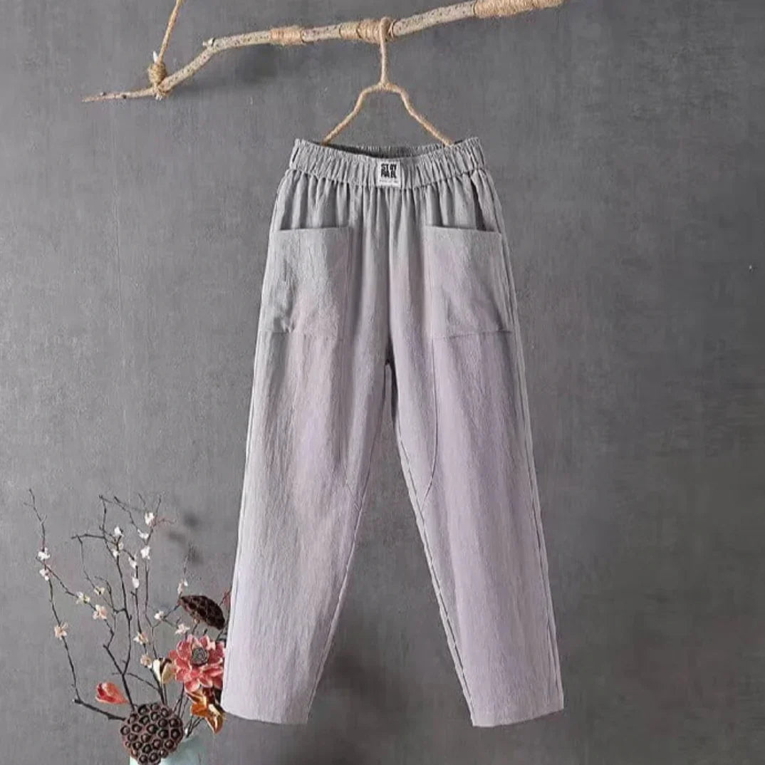 Pantalon Lin Femme Vert Clair Élégant