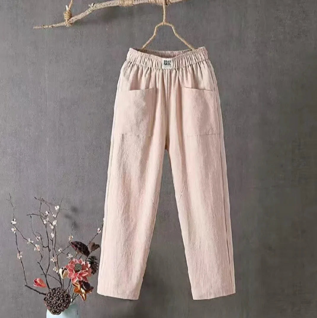 Pantalon Lin Femme Vert Clair Élégant