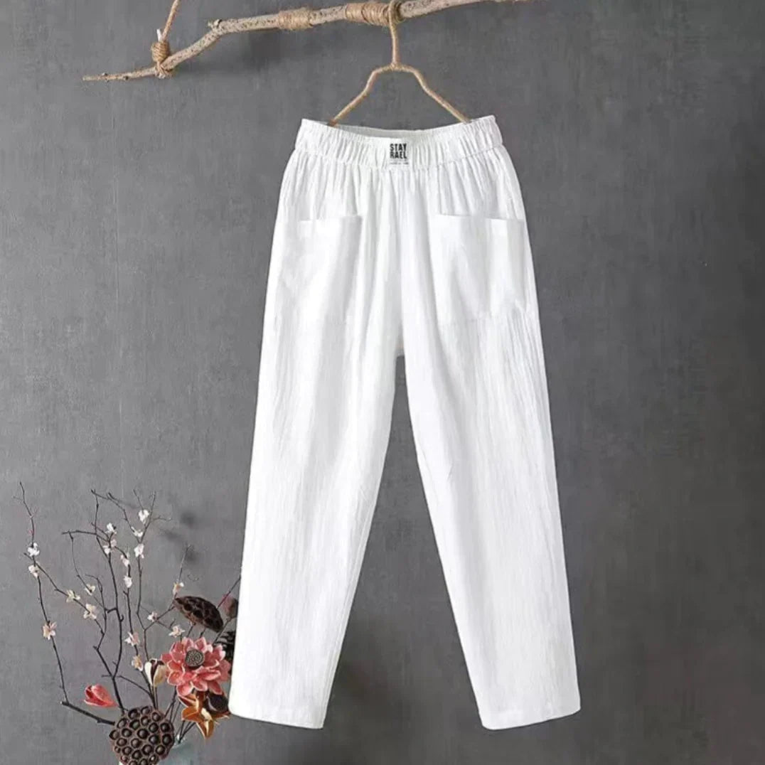 Pantalon Lin Femme Vert Clair Élégant