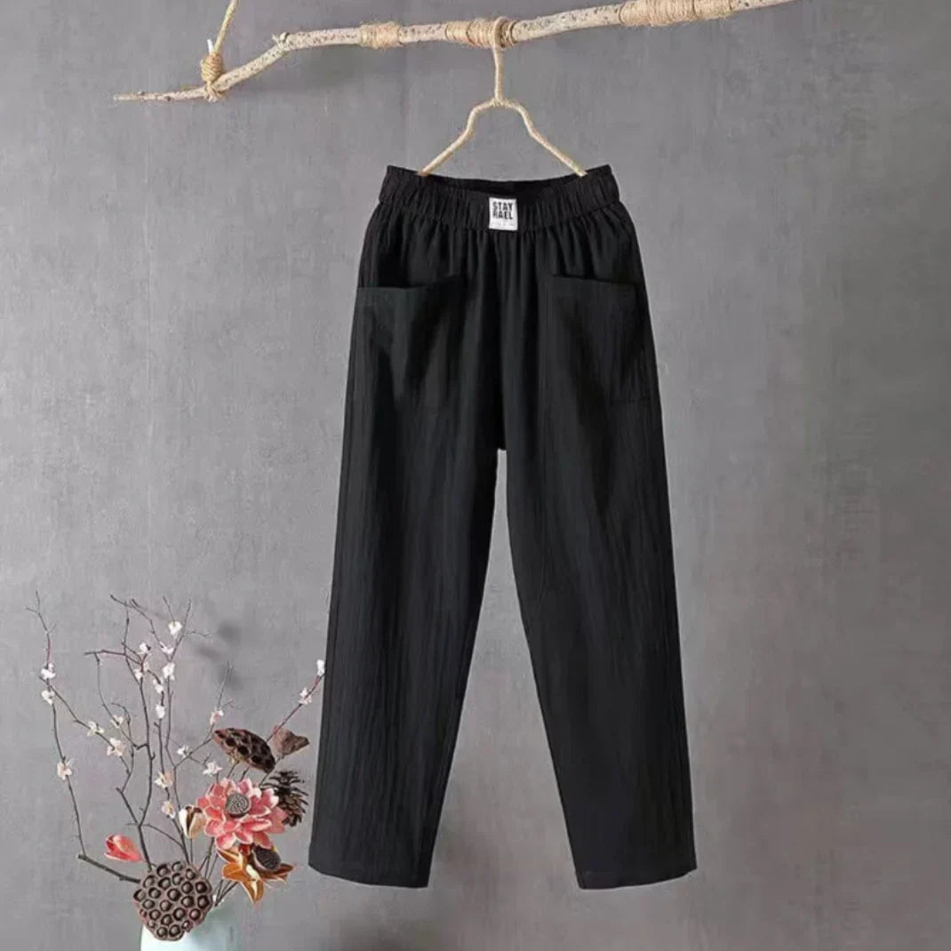 Pantalon Lin Femme Vert Clair Élégant