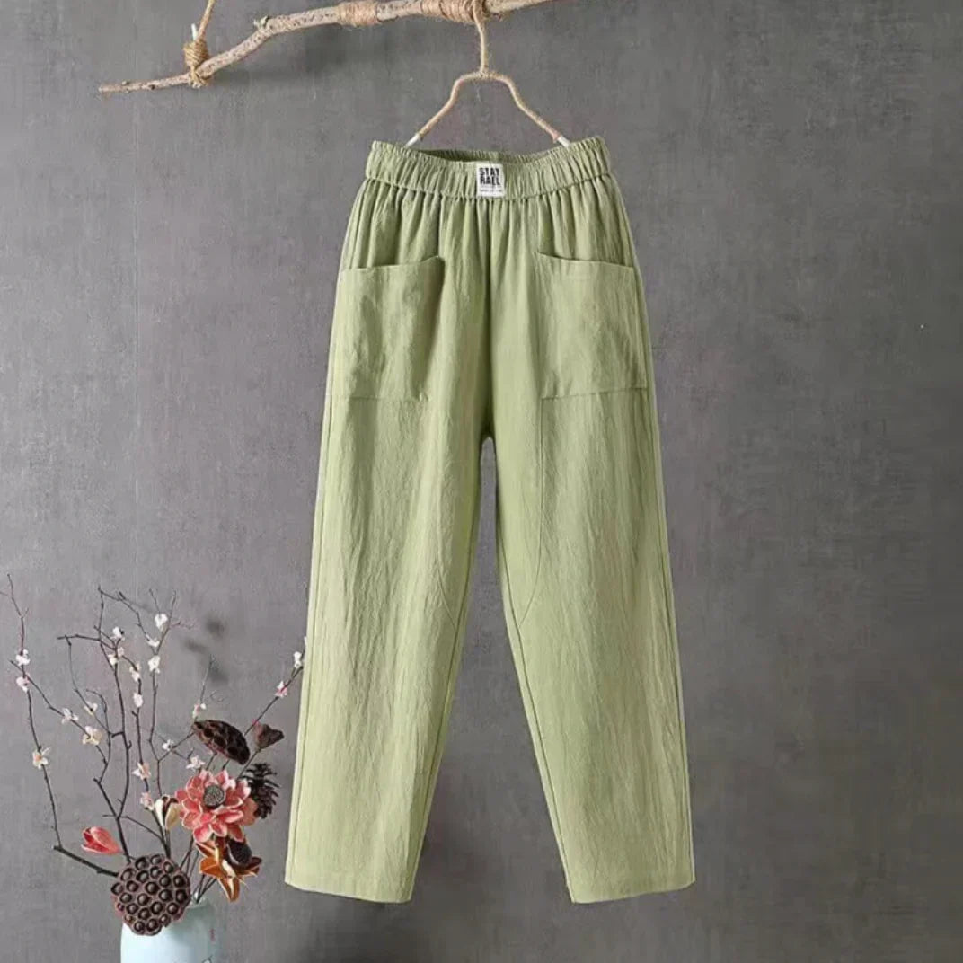 Pantalon Lin Femme Vert Clair Élégant - LuxeStyle