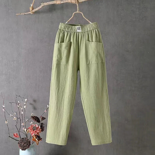 Pantalon Lin Femme Vert Clair Élégant - LuxeStyle
