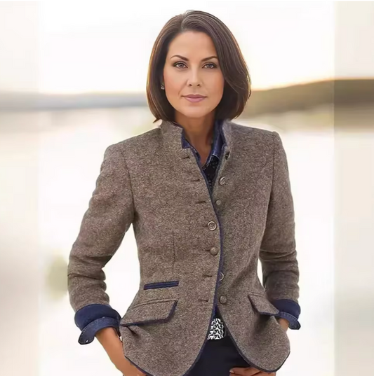 Veste Femme Hivernale en Laine Brun Boutonnée - LuxeStyle