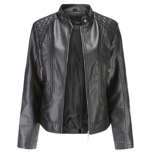Veste Cuir Féminine – Col Montant Élégant, Fermeture Éclair & Design Tendance - LuxeStyle