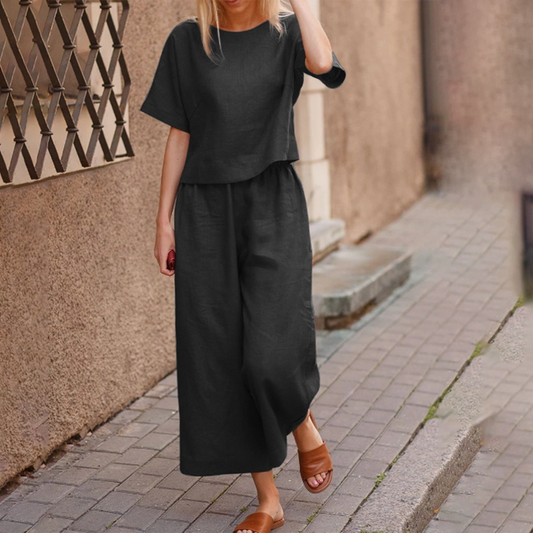 Ensemble Deux Pièces Été pour Femme - Haut Manches Courtes et Pantalon Léger - LuxeStyle