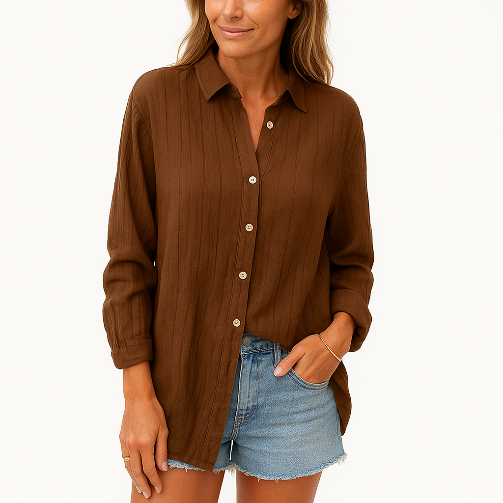 Chemise Lin Élégante Manches Longues Femmes