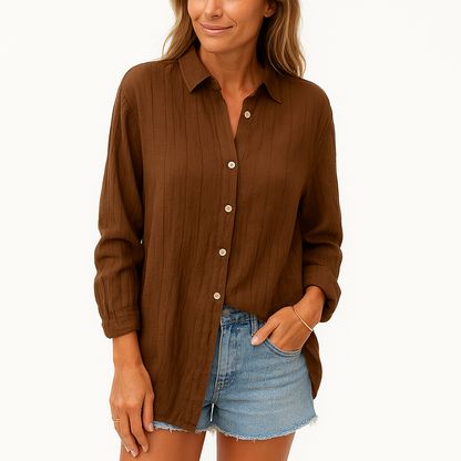 Chemise Lin Élégante Manches Longues Femmes