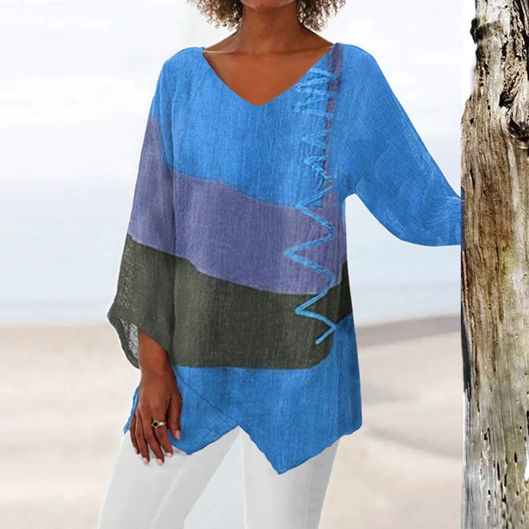 Blouse Femelle Couleur Mélange avec Manches Longues pour Usage Quotidien