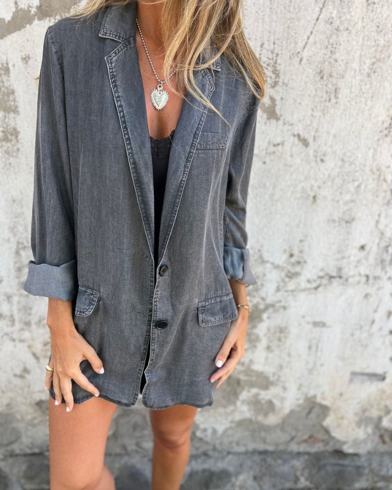 Blazer Denim Détendu avec Poches Traditionnelles