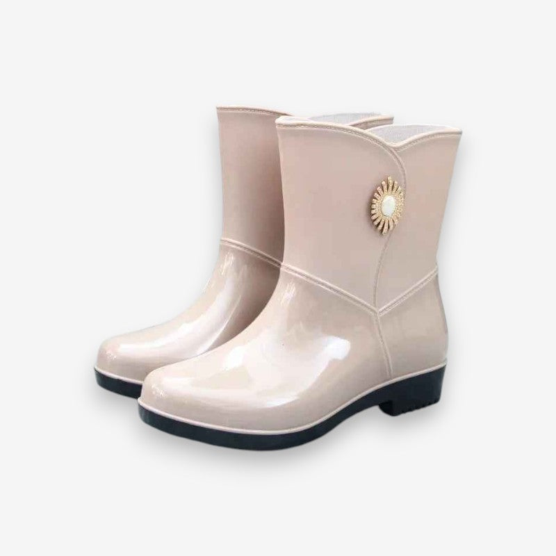 Chaussures Femmes Mi-Molletets à Bout Arrondi avec Boucle et Semelle Grip