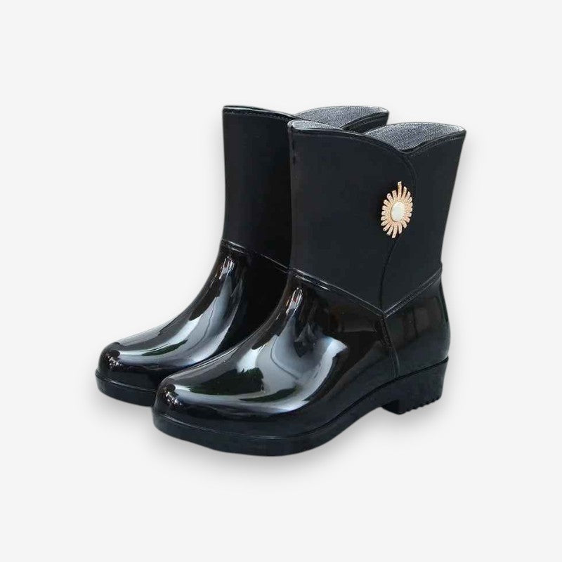Chaussures Femmes Mi-Molletets à Bout Arrondi avec Boucle et Semelle Grip