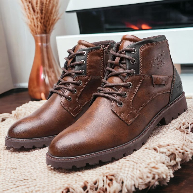 Bottes de marche en cuir brun pour homme avec fermeture éclair - LuxeStyle