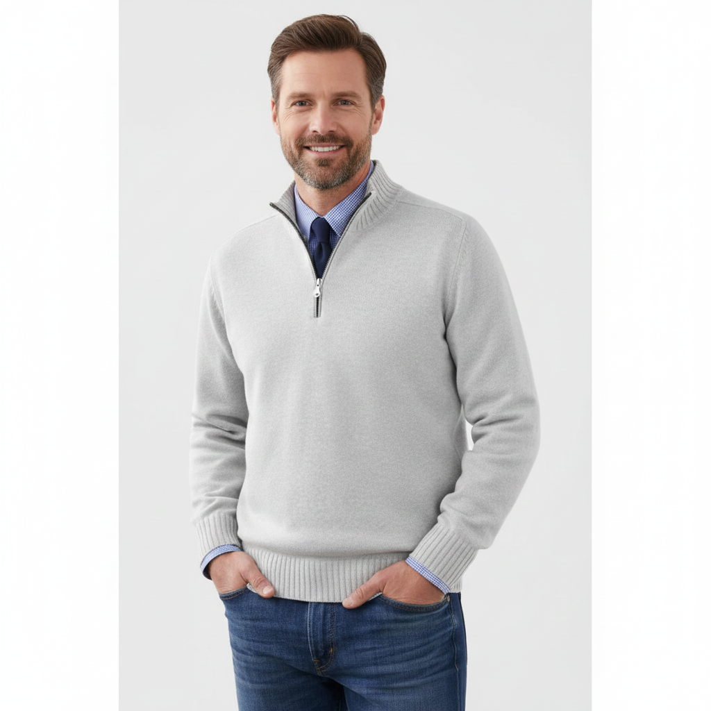 Pull Homme Zip Haut Décontracté – Tricot Confort Doux avec Col Zippé