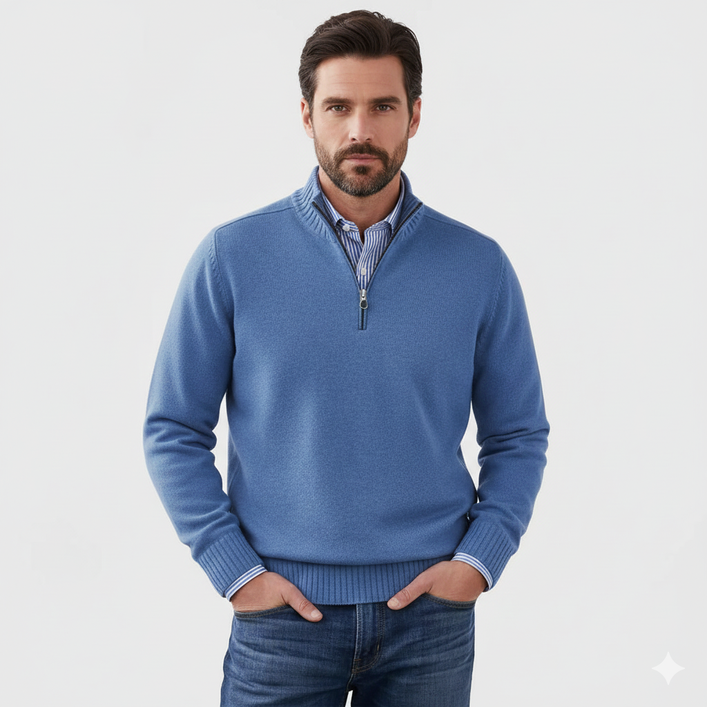 Pull Homme Zip Haut Décontracté – Tricot Confort Doux avec Col Zippé