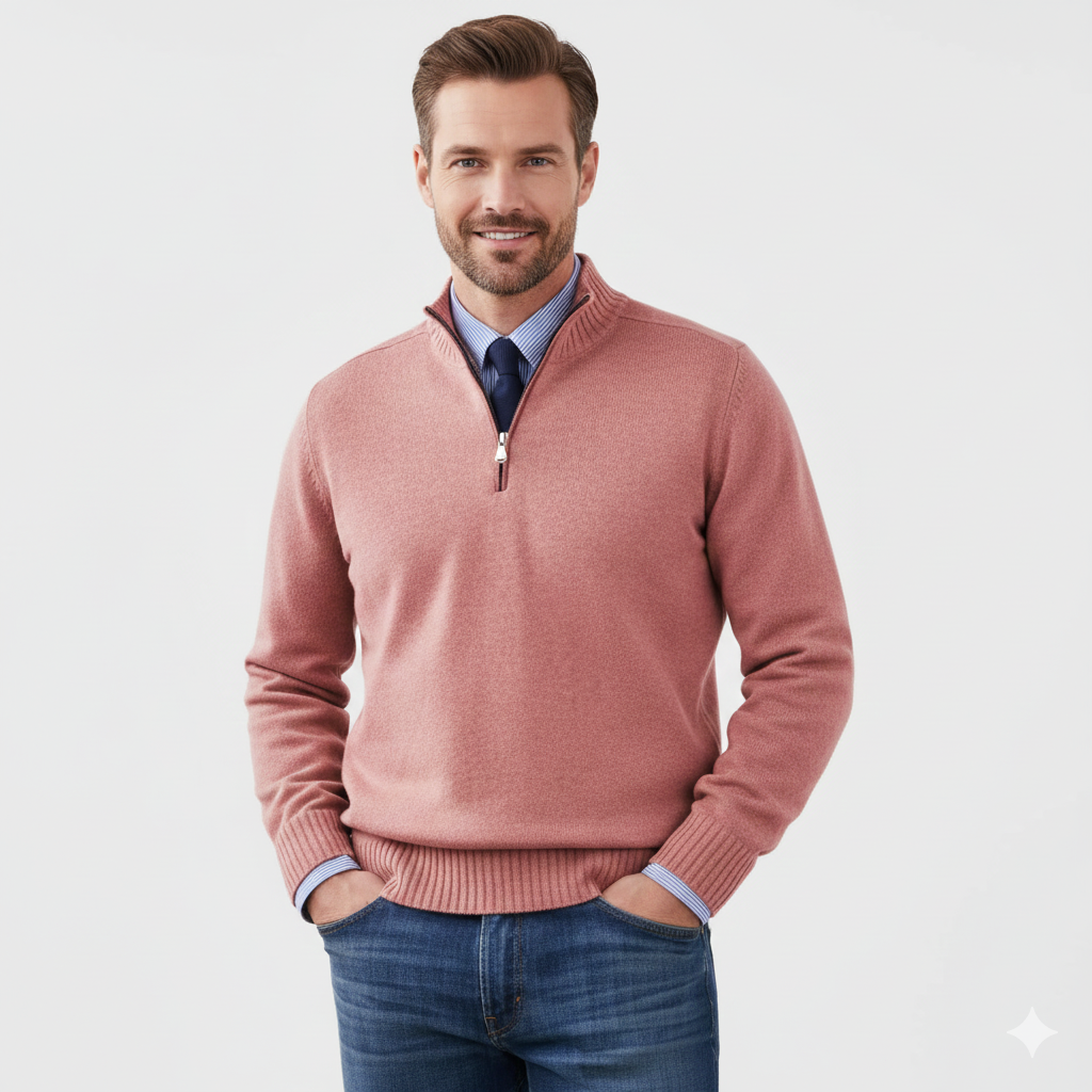 Pull Homme Zip Haut Décontracté – Tricot Confort Doux avec Col Zippé