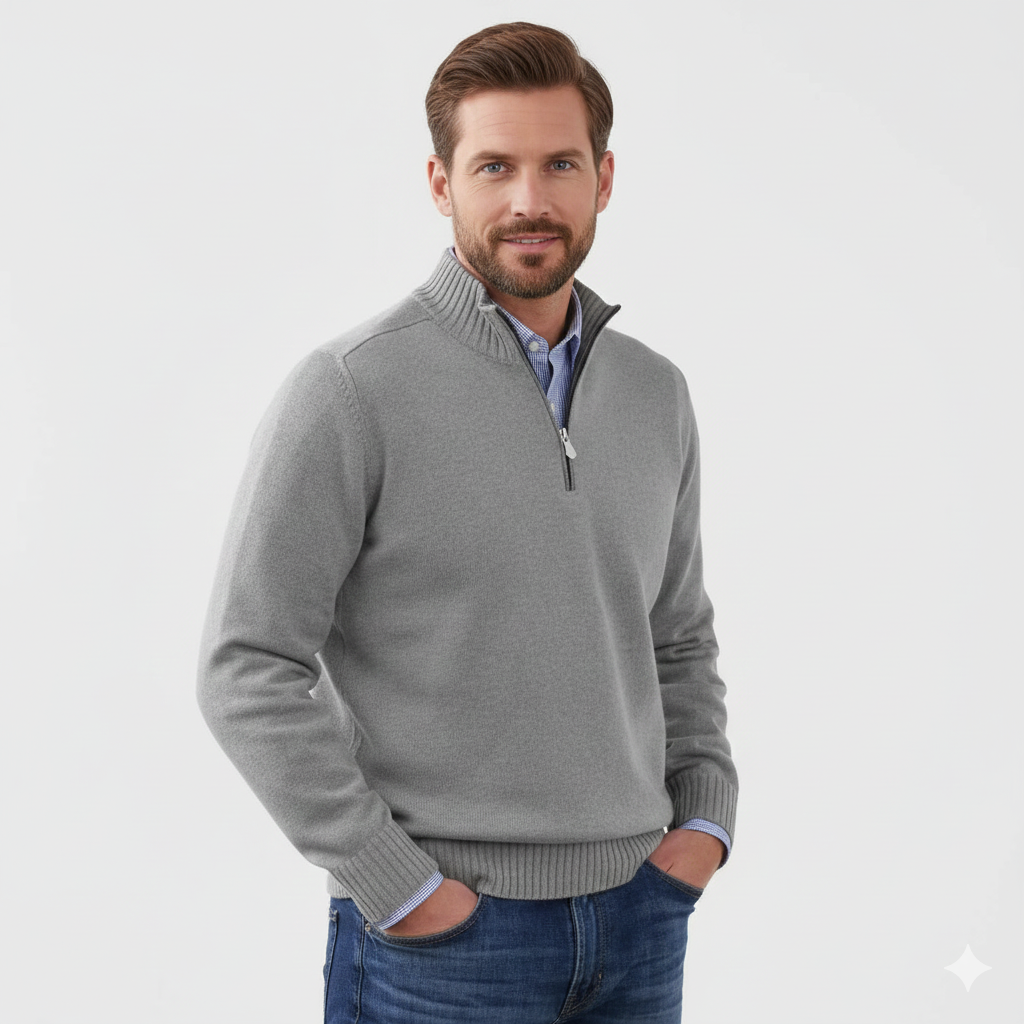 Pull Homme Zip Haut Décontracté – Tricot Confort Doux avec Col Zippé