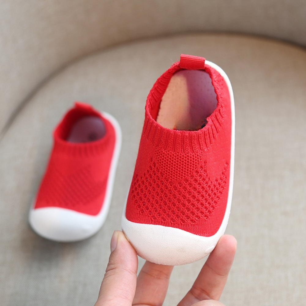Chaussures Bébé Douces en Laine Brun clair avec Semelle Crème