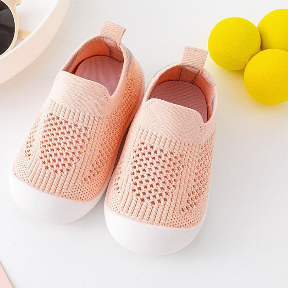 Chaussures Bébé Douces en Laine Brun clair avec Semelle Crème